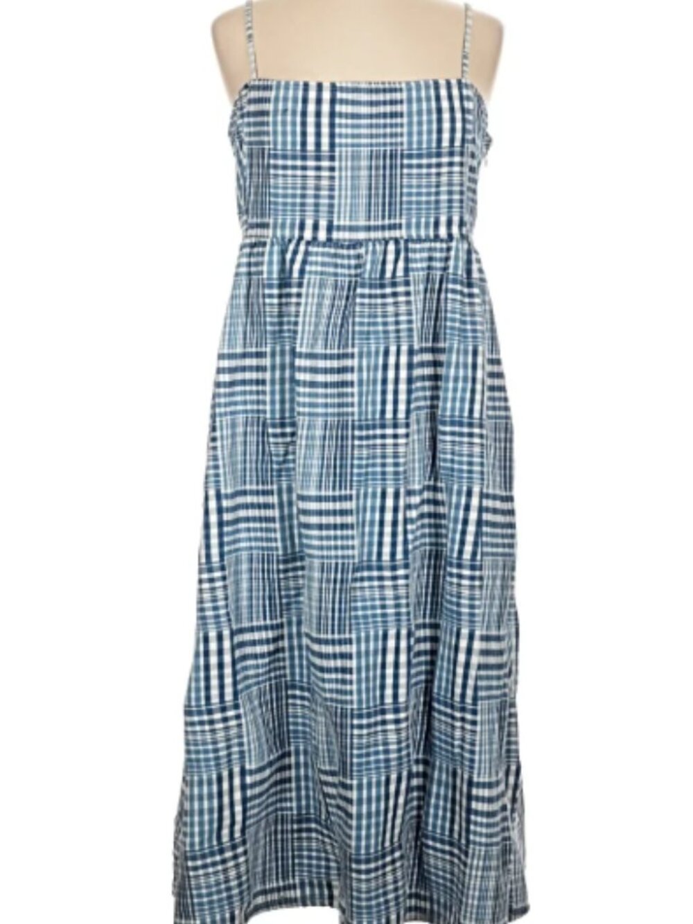 NWT J. Crew Cotton Midi Dress in Indigo Patchwork. Denim like material.  Size 12